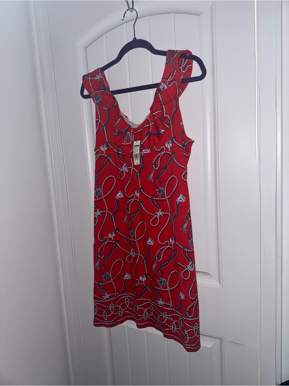 NWT Crown & Ivy Red Nautical Rope Print Sleeveless Dress Size L